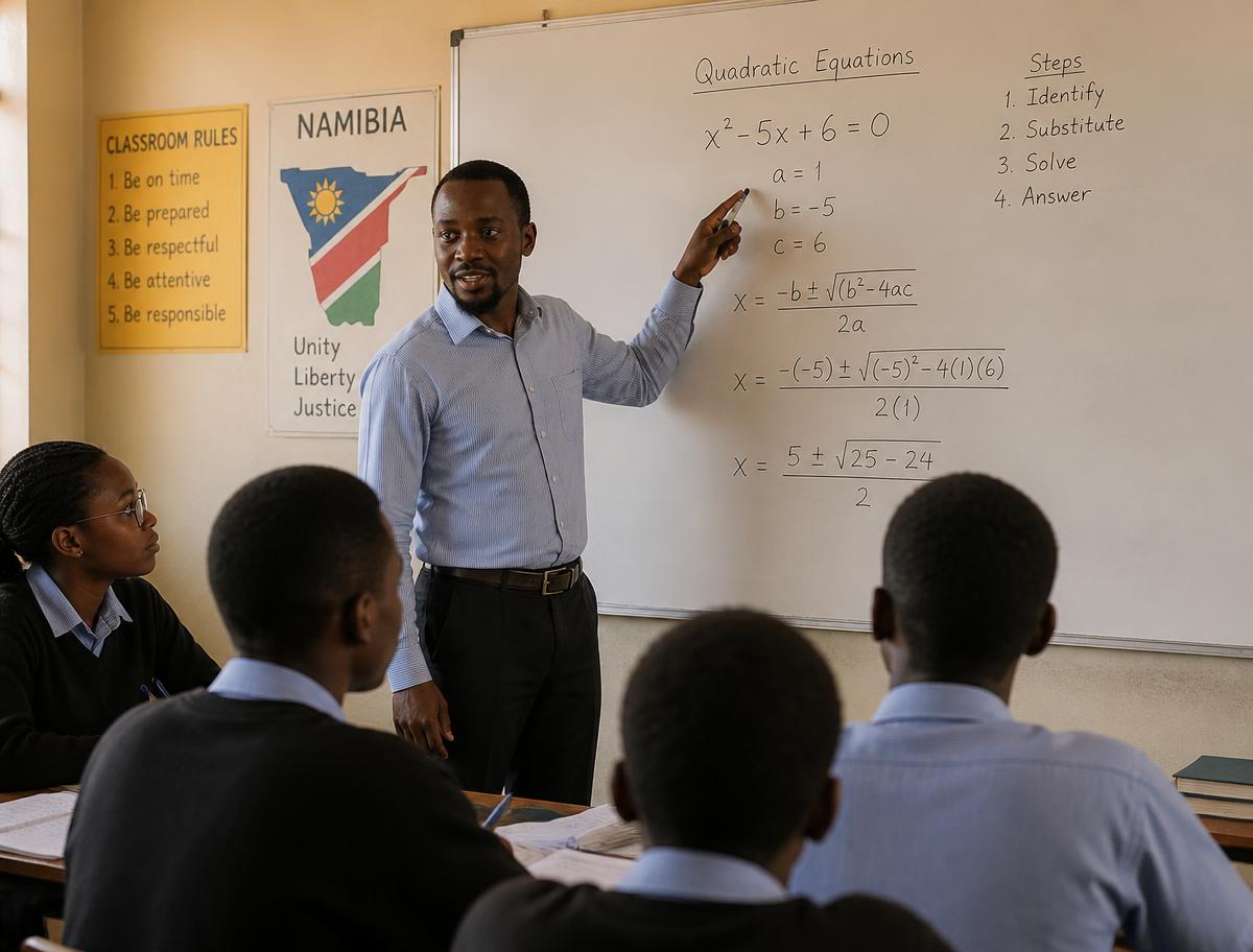 A TUCSIN teacher explaining quadratic equations to students